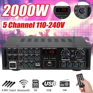 800W Home HIFI Digital Amplifier Bluetooth 5.0 Audio Power Car Stereo Amplifier Karaoke Professional Amp Subwoofer AV-6060BT 14.2x9.4x3.9in