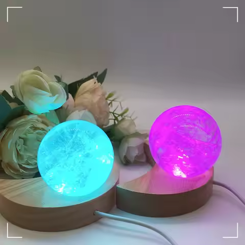 Moon Shape LED Night Light Wooden Bracket Crystal Sphere Stand Crystal Ball Base Sphere Holder Night