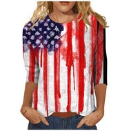 4Th of July Womens Clothing Summer 3/4 Sleeve Tops for Women Casual Crew Neck 2024 Three Quarter Len