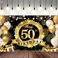 Happy 50th 65th Birthday Backdrop Background Banner For Man Woman Napkin Balloon Door Curtain 50 Yea