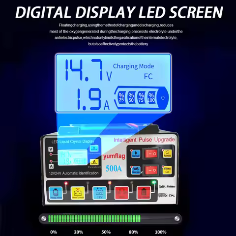500A Electric Motorcycles Charger 12V/24V Smart Charger LCD Display Moto Battery Charger for Lead-Ac