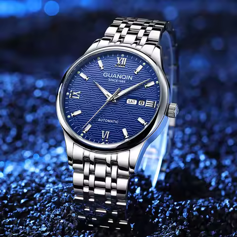 GUANQIN Men Watch Luxury Automatic Mechanical Movement Stainless Steel Dual Calendar Business Leisur