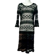 Black Long Dress Lace Openwork Sexy Women Sleeves Size S Bust 38 Inches Hips 40 Length 40