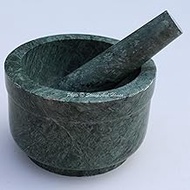 Stones And Homes Indian Green Mortar and Pestle Set Big Bowl Marble Spices Masher Stone Grinder for Home and Kitchen 5 Inch Polished Robust Round Pill Crusher Herbs Spice Grinder - (13 x 9 cm)