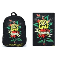 Can Install Medium Ed hardy Rose Heart Backpack Double Shoulder Bag Trendy School *
