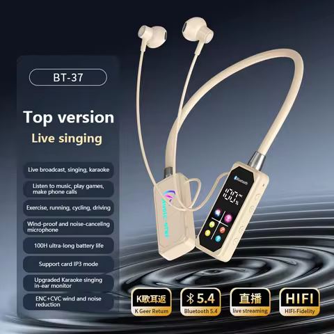 Bluetooth 5.4 Headphones With Hd Screen Wireless Earphones Neckband Earbuds Hifi Stereo Noise Reduct