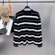 Men's Spring Summer Fashion Striped T-Shirt Wide Version Loose Simple Korean Version Long-Sleeved Co
