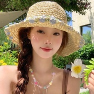 [MG1] Lace Straw Hat Women Summer Sun Hats Woman Wide Brim Straw Beach Side Cap Floppy Female Straw 