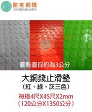 ［耐美網購］大銅錢止滑地墊  4尺×45尺x 2mm 防滑    防水 耐磨 耐用 紅/綠/灰三色 （附發票）