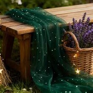 1pc Wine Red/Dark Green Lace Pearl Table Runner, 2.4x9.95ft, Elegant Polyester Wedding Arch And Brid