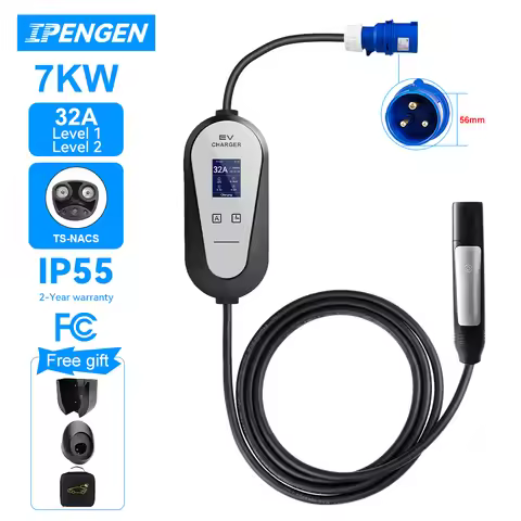 IPENGEN Portable EV Charger Wallbox for Tesla 7KW 32A 1Phase Level2 with 5m Cable Current Adjustable