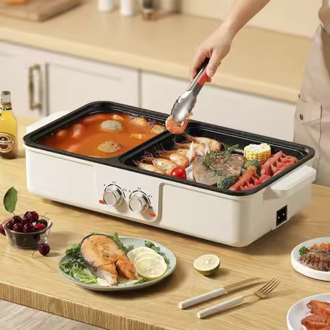 Grill and Hot Pot Combo Electric Grill Pan Home Use Non-Stick Multifunctional Electric Grill Pan