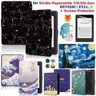 For Kindle 7/6/5th Gen Case + Screen Protector 6'' Paperwhite 1/2/3 DP75SDI/EY21 Leather Cover Wake/