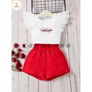 MERAH TOKOLOBO 1.1 NEW YEAR FATIMA CHILDREN'S SUIT AUGUST DTF PRINTING | RED AND WHITE SET | GIRLS' 