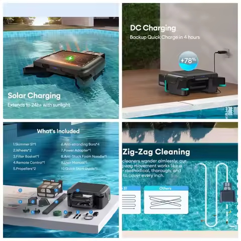 Pool Cleaning Robot Solar Powered Automatic Clean Smart Floating Vaccum Pool Surface Cleaner Robotic