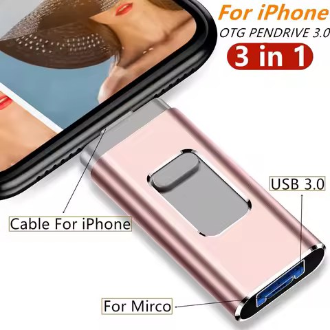 for iPhone USB Flash Drive 2TB 1TB USB 3.0 Pendrive 3in1 Mirco USB 3.0 512G 256GB 128/64/32gb Memory