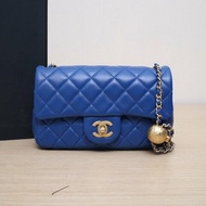 CHANEL CF口蓋包大Mini20藍色羊皮30開金扣金球調節扣肩帶肩背包