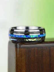 1入組8mm藍色時尚鮑魚殼不銹鋼戒指,婚戒,派對禮物,男士首飾類