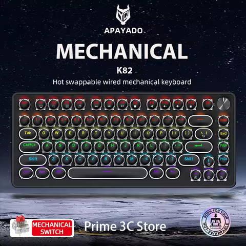 APAYADO K82 Wired Steampunk Mechanical Keyboard 75% Compact 82-Key Hot-Swappable RGB Retro Gaming Ke