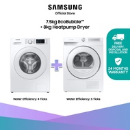 Samsung Washer and Dryer Bundle: Front Load Washing Machine, 7.5KG, 4 Ticks + Front Load Heat Pump Dryer, 8KG, 5 Ticks