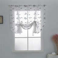 Silver Printed Bird Short Sheer Curtain for Kitchen Translucent Small Window Half  Embroidery Voile Curtain Sliding Door Cafe Cabinet Rod Pocket Top