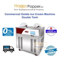 HAPPYPOPPER Commercial Gelato Ice Cream Machine Double Tank Mesin Ais Krim Gelato 2 Tank Dessert 双缸意