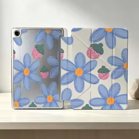 Cartoon Blue Flower Strawberry Soft For Samsung Galaxy Tab S10 S9 S8 S7 S6 A11 A10 A9 FE Plus Lite F