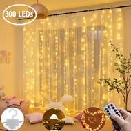 raya 2025 3M 300 LED Window Curtain String Light 8 Lighting Modes USB String Lights Fairy Lights for