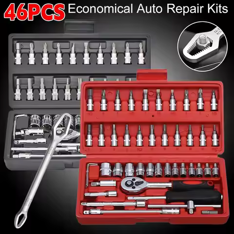 46pcs Socket Set Car Repair Tool Ratchet Spanner Wrench Set Pawl Socket Spanner Screwdriver Professi