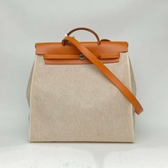 HERMES Herbag39米色拼金棕色框C銀扣肩背包
