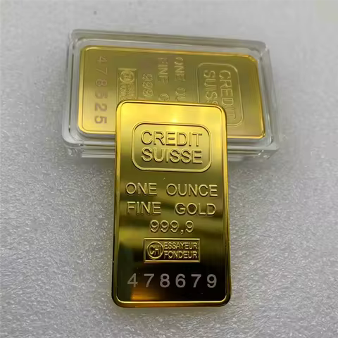 24k Gold Plated Credit Suisse plated Replica Bar - 1 oz Commemorative Bullion