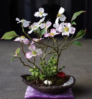 花水木與熊貓迷你仿真盆栽 日本和風居家裝飾 永不凋謝