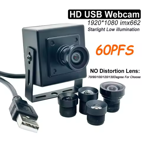 High Speed 60fps IMX662 Mini USB Camera HD 1080P 2MP NO Distortion Wide Angel Lens 0.001LUX Low Illu