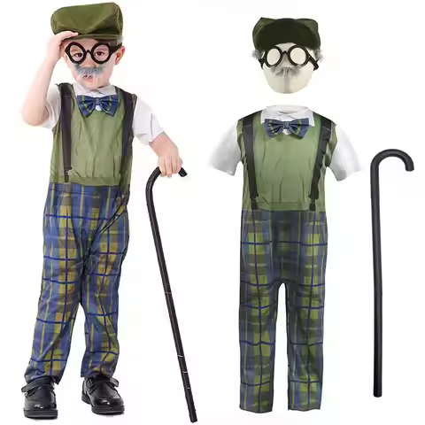 Umorden Kids Child Grandpa Old Man Costume Kit for Boys Short Sleeve Green 4-6Y 6-8Y 8-10Y 10-12Y Ol