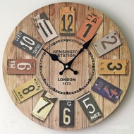 Clock Wall New Solid Wood European Retro LONDON1873 Colorful Digital Decoration 0002B1T