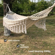 Canvas Hammock Buai Khemah | Fringed with Wooden Bar | Portable Outdoor Camping Garden