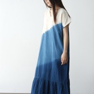 【棉麻手工藍染】 寬鬆V領/三色魚尾裙