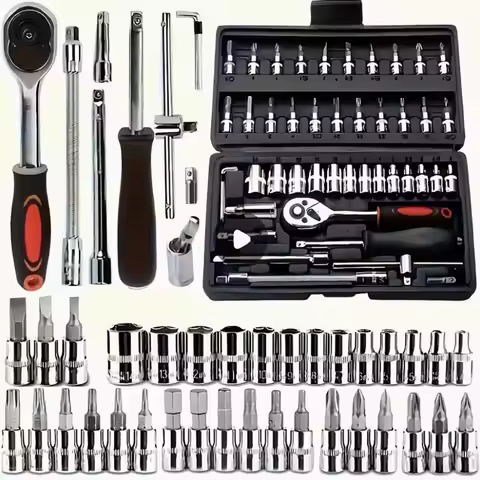 46pcs Drive Socket Set Ratchet Wrench Set With Sockets Metric Hex Bit Socket Set Multi-Functional Au