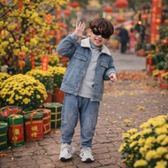 [FULL SIZE] Synthetic long jeans in many designs for boys made of soft jeans with Korean shape for c