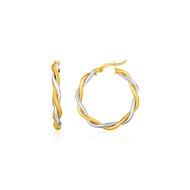 Nathalias NY ต่างหูห่วงกลมทองคำสองกษัตริย์ 10K ลายบิดเกลียว 3x15 มม Twisted Wire Round Hoop Earrings