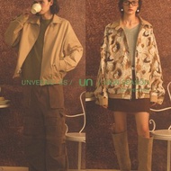 Unvesno(UN)【雙面穿】斜紋+燒花蕾絲翻領防風靈頓夾克外套