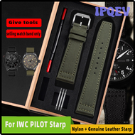 IPQEV 20มม. 21มม. 22มม. ไนลอน + นาฬิกาสายหนังแท้สำหรับ IWC นักบินผ้าลายสีดำสีน้ำเงินสายนาฬิกาพร้อมเข