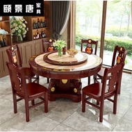 YQ Yijingtang Marble Solid Wood Dining Table and Chair round Type round Table with Turntable Marble round Table European