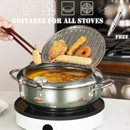 Stainless Steel Japanese Tempura Deep Fryer Pot Deep Frying Pan Cooking Frying Pot with Thermometer 