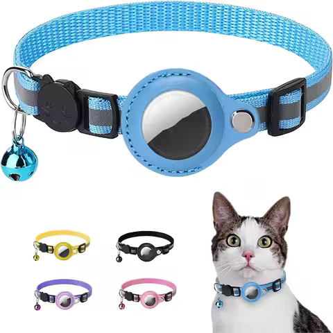 Cat Collar Breakaway With Airtag Holder - Adjustable Reflective AirTag Cat Collar With Bell Integrat