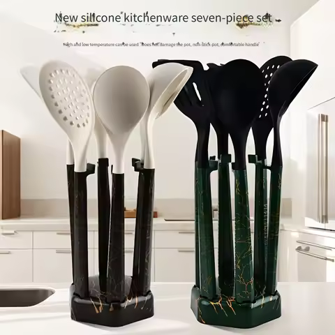 7Pcs Silicone Cooking Utensils Set For Non-stick Cookware Black Kitchen Cuisine Outils Cookware Heat