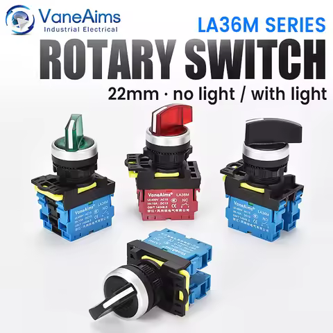 22mm LA36M Rotary Switch with LED Light 12V 24V 220V Knob Selector 2 position 3 Position Start Stop 