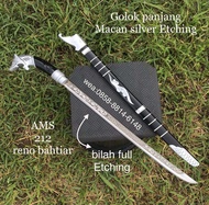 Terbaru Golok sembelih macan panjang hitam silver bilah full ukir batik Etching asli cibatu baja str