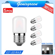 5pcs T28 1W E27 Small LED Night Light Bulb Vintage Low Watt Tube LED Edison Bulb Dimmable 6000K Cold White Frosted Glass Lamp Bulb for Refrigerator Freezer Chandelier