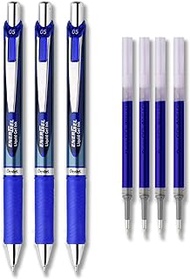 Pentel EnerGel Deluxe RTX Liquid Gel Ink Pen Set Kit, Pack of 3 with 4 Refills (Blue - 0.5mm)
